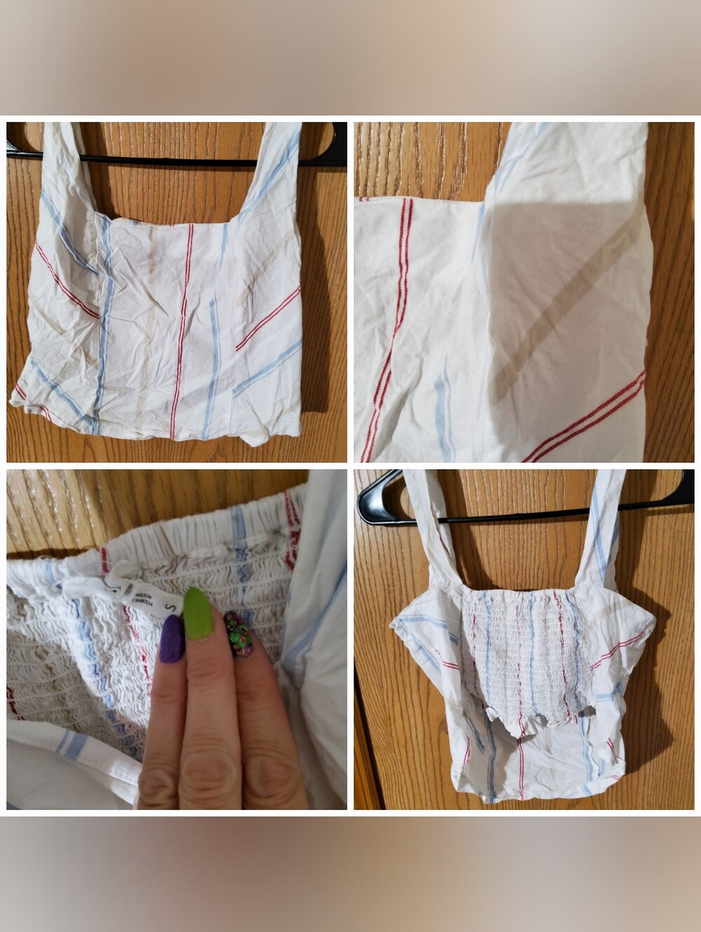 Maurices White Cropped Tank Top with Red and Blue Stripes